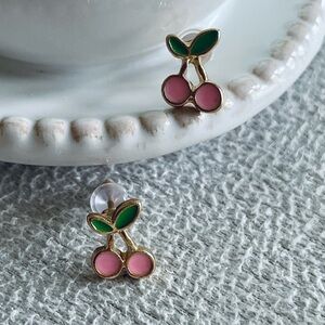Pink cherry stud earrings